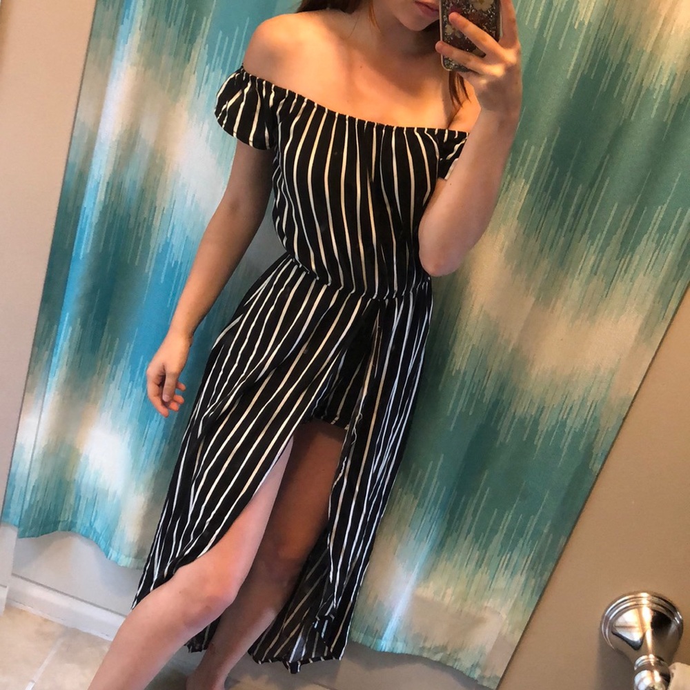 Long Black and White Romper
